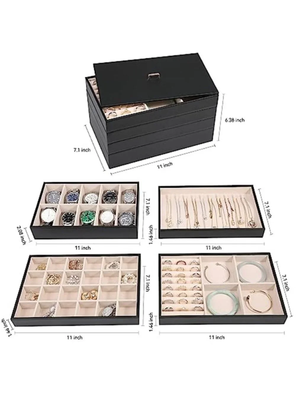 Jewelry Organizer Box Stackable Storage Case Ring Earring Necklace Holder